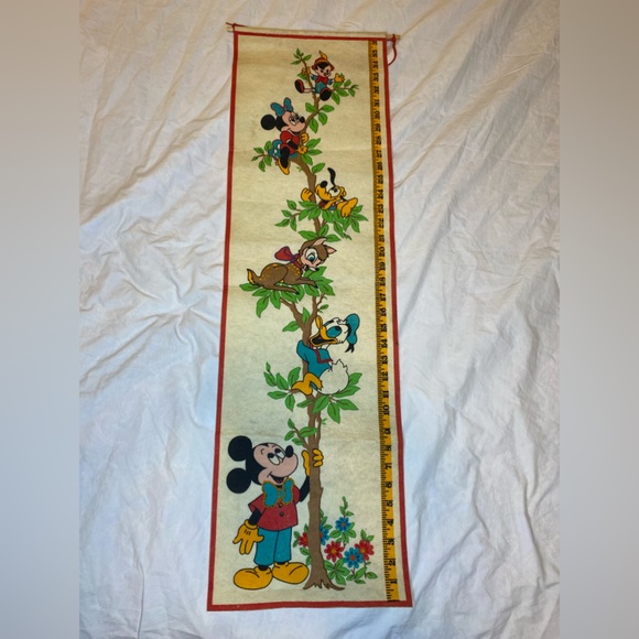 Vintage Disney Growth Chart Felt 36 Inch Mickey Donald Bambi Pluto Minnie 70s - Picture 1 of 6